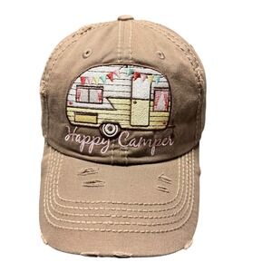 KBETHOS Happy Camper Distressed Baseball Cap Brown Embroidered Retro Trailer Hat
